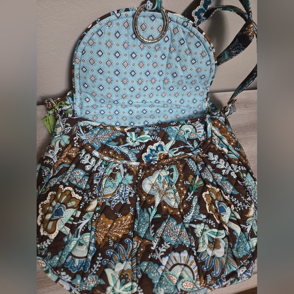 New Vera Bradley Java Blue Saddle Up Crossbody Bag Purse Blue & Brown Floral - Picture 9 of 13